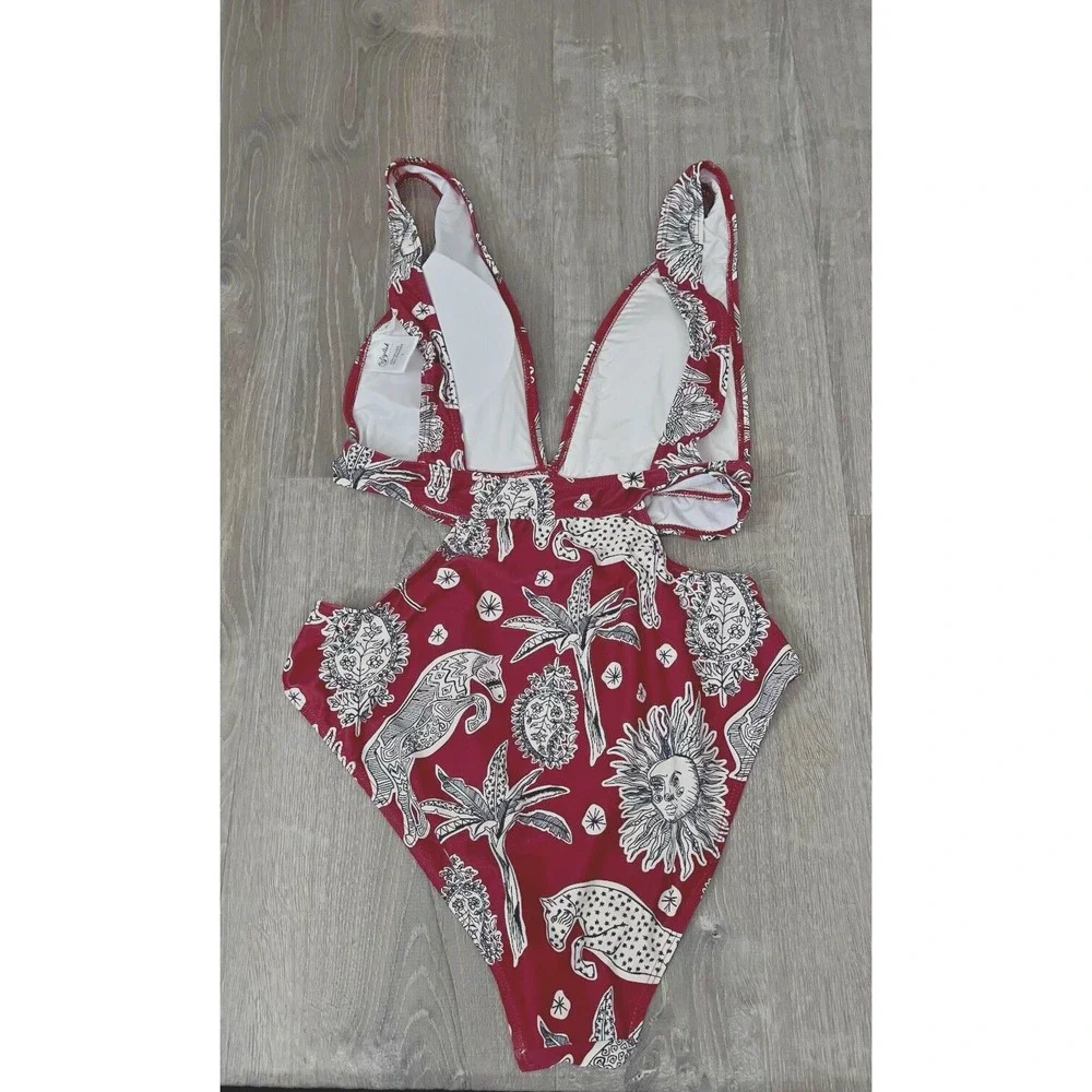 Lightweight Women Swimsuit Cutout Bathing Suit Stylish Tropical Bohemian 90's